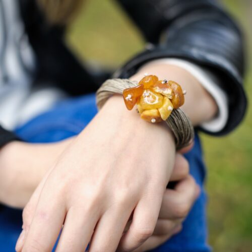 Genuine Natural Baltic Amber Bracelet Linen Honey Rustic B030-1
