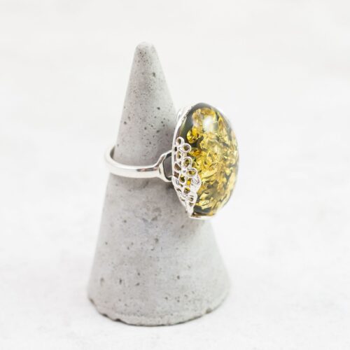 Filigree Green Amber Ring Baltic Amber Ring Adjustable Silver Ring Amber Stone Natural Amber Ring Amber Silver Ring Adjustable Silver Ring