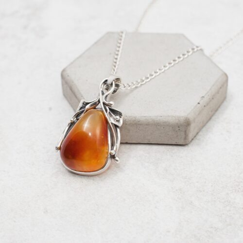 Natural Amber Pendant Necklace Baltic Amber Pendant Necklace Natural Amber Stone Pendant Floral Pendant Necklace Sterling Silver Pendant