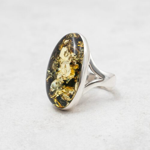 Green Amber Ring Baltic Amber Ring Oval Amber Statement Ring Amber Silver Ring Genuine Amber Ring Sterling Silver Ring