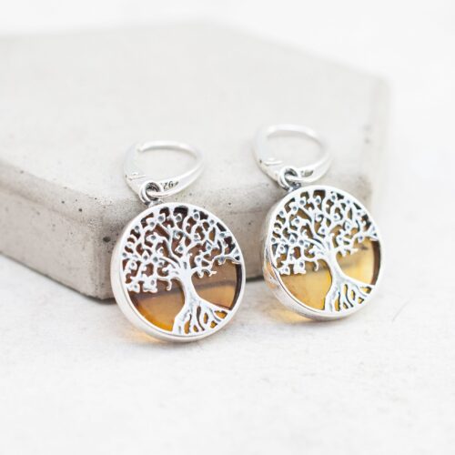 Silver Tree of Life Earrings Baltic Amber Earrings Celtic Tree Earrings Kabbalah Tree of Life Earrings Silver Chakra Tree of Life Earrings