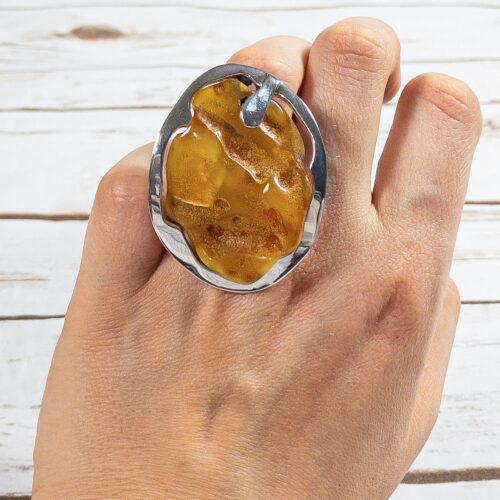 Baltic Amber Ring Natural Amber Honey Stone Ring Raw Big Amber Ring Unpolished Amber Ring Adjustable Size Statement Ring Spring Gift