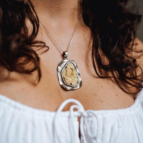 Large Baltic Amber Pendant Necklace Sterling Silver White Amber Necklace Irregular Shaped Amber