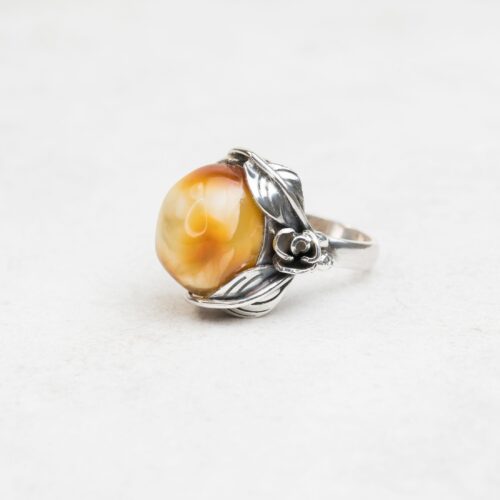 Butterscotch Baltic Amber Ring Natural Amber Ring Vintage Amber Engagement Ring Sterling Silver Ring with Gemstone Egg Yolk Amber Jewellery