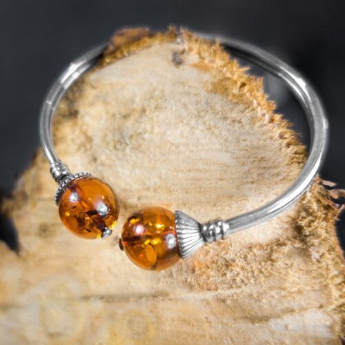 Baltic Amber Bracelet Amber Cuff Bracelet Cognac Amber Bracelet Sterling Silver Bracelet Vintage Handmade Amber Bracelet Jewelry Summer