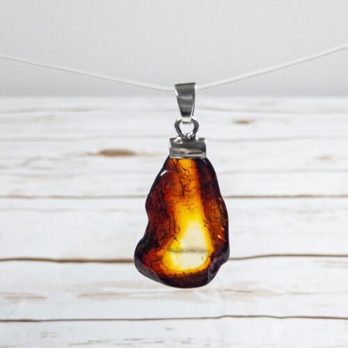 Natural Baltic Amber Pendant Cognac Amber Stone Handmade Pendant Sterling Silver Holder Pendant Natural Unique Shape Amber Stone Spring Gift