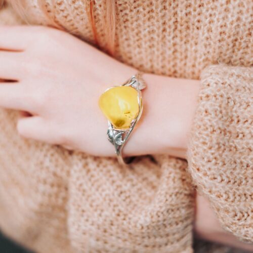 Luxurious Baltic Amber Cuff Bracelet Statement Bracelet in Baltic amber and sterling silver Natural Amber Bangle Bracelet Amber Silver