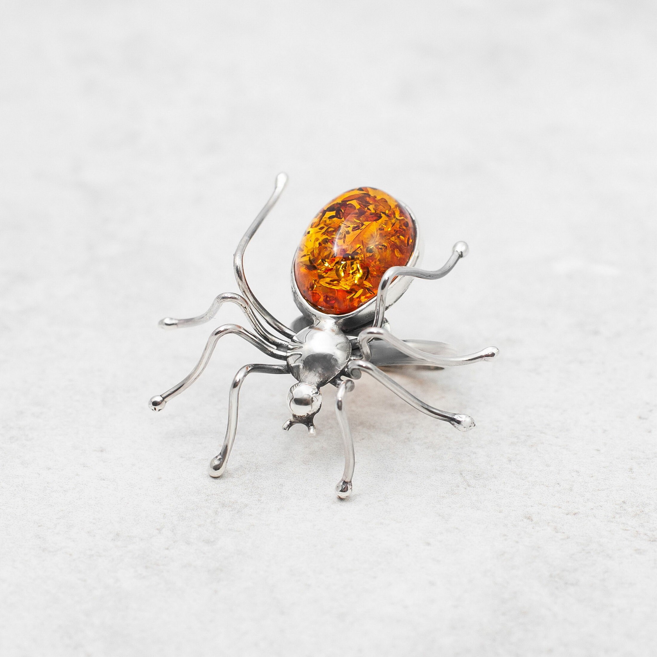 Spring Large Amber Ring Baltic Amber Spider Ring Sterling Silver Ring Spider Adjustable Ring Amber Gift for Her Genuine Amber Jewellery