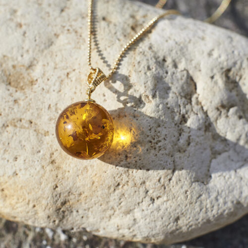 Natural Baltic Amber Pendant Genuine Polished Amber Ball Honey Lemon Pendant Handmade Summer Amber Pendant Gold Plated Silver