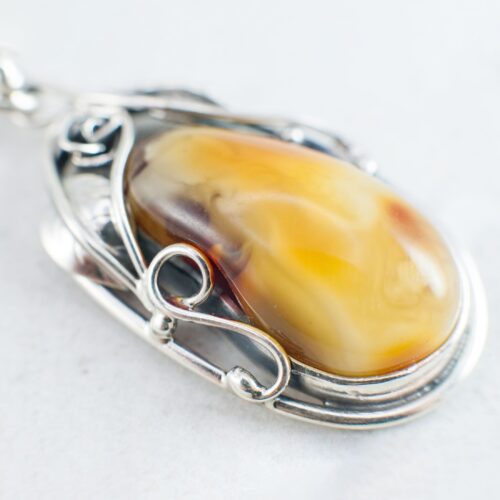 Baltic Amber Pendant Necklace Cognac Amber Pendant Vintage Pendant Art Nouveau Pendant Amber Silver Pendant Natural Baltic Amber Pendant