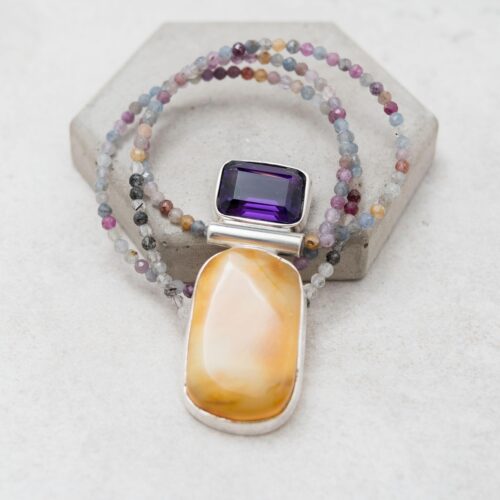 Honey Baltic Amber & Amethyst Pendant Necklace | Natural Baltic Amber Necklace | Amber Jewellery |