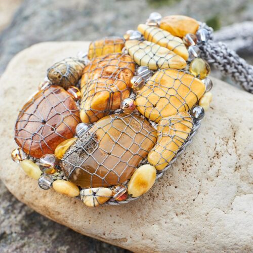 Natural Baltic Amber Necklace Swarovski Crystals Handmade Crochet Amber Necklace Handcrafted Necklace Honey Yellow Amber Spring Gift Set