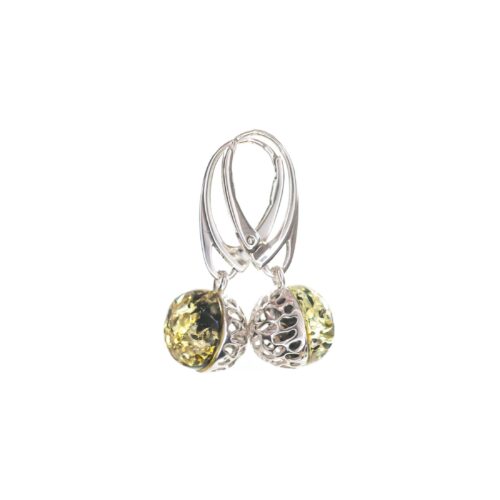 Round Baltic Amber Dangle Earrings Natural Amber Drop Earring Green Amber Earrings Sterling Silver Earth Amber Earrings Dangle Autumn Gift