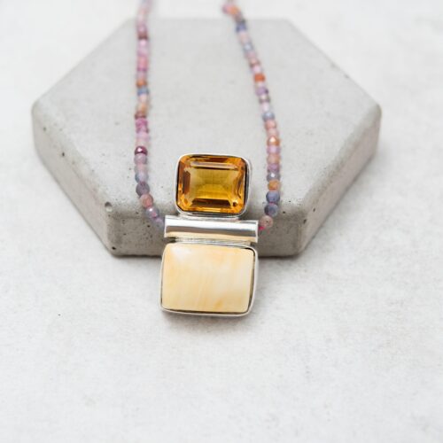 Milky White Baltic Amber Pendant Necklace Yellow Citrine Necklace Sterling Silver Christmas Gift for