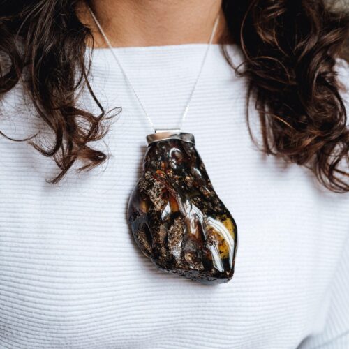 Huge Amber Pendant Necklace Natural Baltic Amber Statement Necklace Green Amber with Inclusions