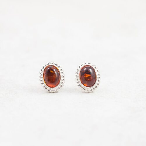 Classic Baltic Amber Stud Earrings Sterling Silver Stud Earrings Natural Cognac Amber Stone Amber Cabochon Earrings Dainty Stud Earrings