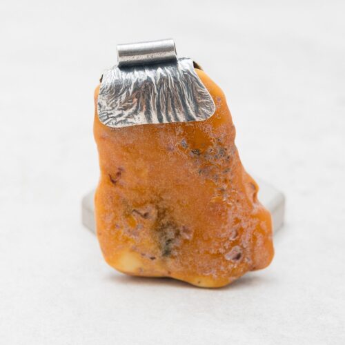 Elongated Baltic Amber Pendant Necklace Irregular Raw Amber Stone Necklace Sterling Silver