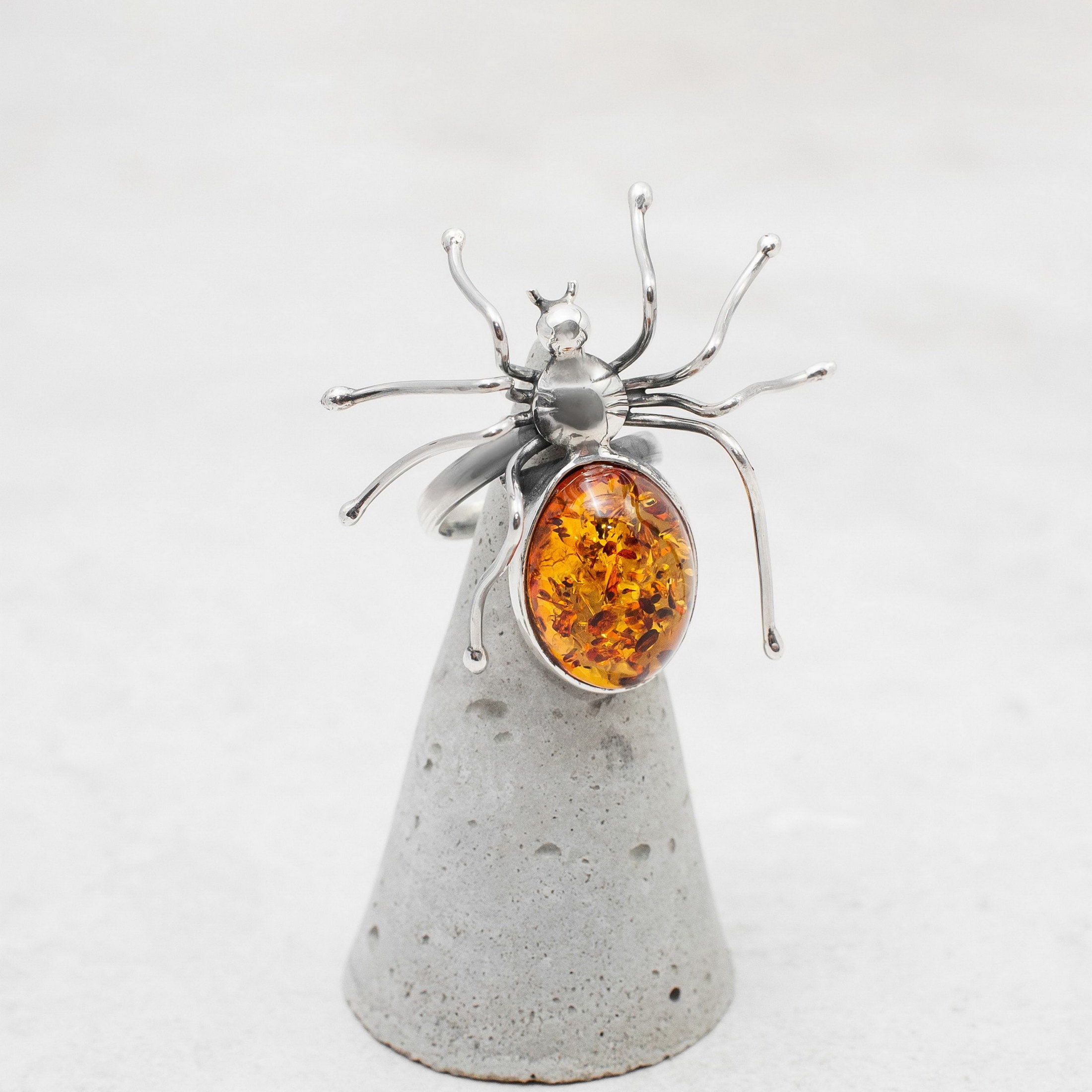 Spring Large Amber Ring Baltic Amber Spider Ring Sterling Silver Ring Spider Adjustable Ring Amber Gift for Her Genuine Amber Jewellery - Image 7