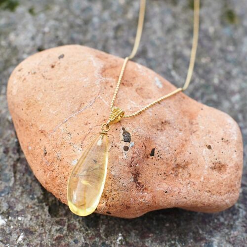 Natural Baltic Amber Pendant Genuine Gold Plated Amber Pendant Citrus Lemon Yellow Tear Shape Pendant Amber Handmade Pendant Summer