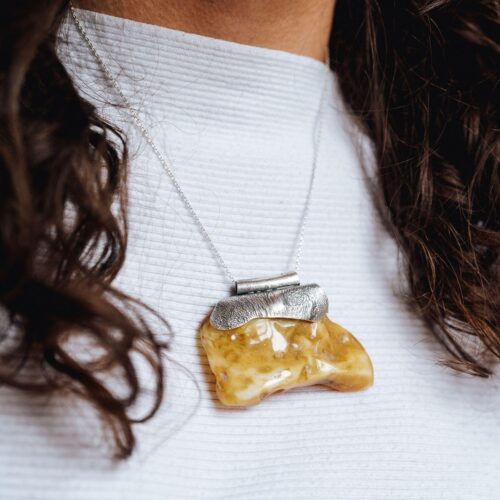 Raw Butterscotch Amber Pendant Necklace Baltic Amber Necklace Irregular Amber Stone Pendant Sterling
