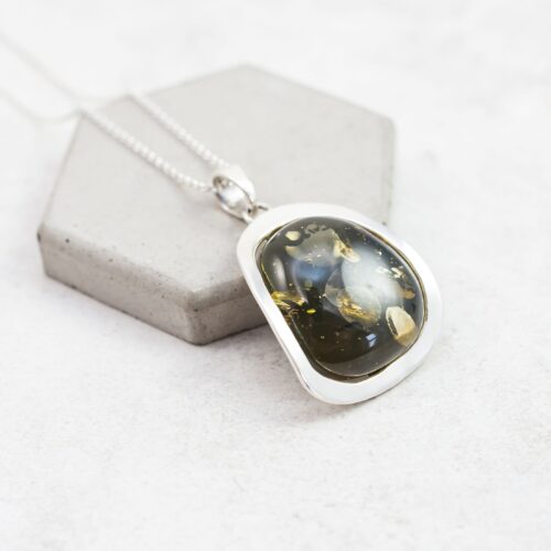 Large Baltic Amber Pendant Necklace Green Amber Pendant Necklace Natural Amber Pendant Genuine Baltic Amber Necklace Silver Necklace Amber