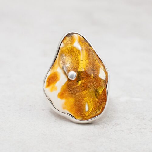Baltic Amber Ring Natural Amber Stone Ring Sterling Silver Statement Ring Amber Stone Ring Orange Amber Ring for Her Large Amber Ring