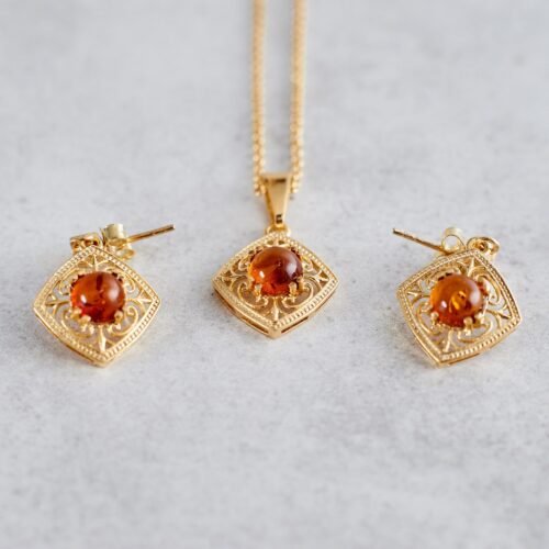 Victorian Amber Jewelry Set Amber Earrings and Necklace Amber Studs Amber Necklace Chain Necklace Vintage Amber Jewellery Amber Gift - No chain