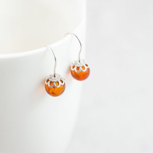 Natural Baltic Amber Earrings Amber Dangle Earrings Amber Sterling Silver Hook Earrings Amber Silver Drop Earrings Amber CZ Earrings