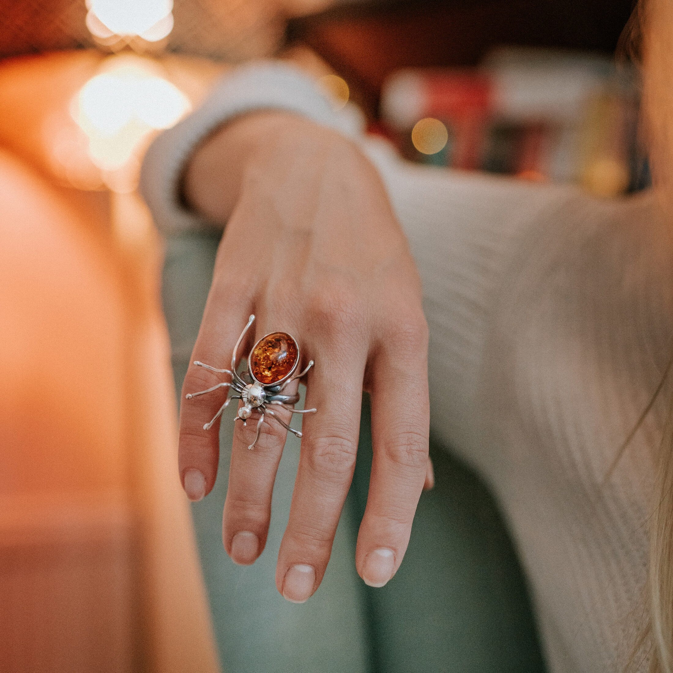 Spring Large Amber Ring Baltic Amber Spider Ring Sterling Silver Ring Spider Adjustable Ring Amber Gift for Her Genuine Amber Jewellery - Image 6