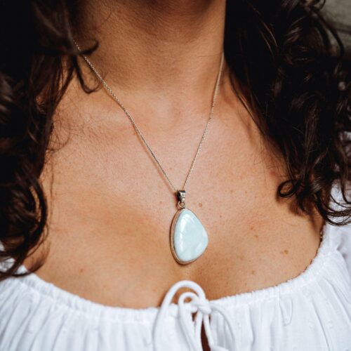 Natural Larimar Pendant Necklace Larimar Silver Necklace Natural Stone Jewellery Ocean Inspired