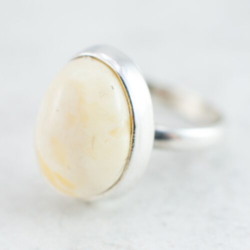 Milky White Amber Ring Oval Amber Ring Yellow Amber Ring Yolk Amber Ring Natural Amber Ring Adjustable Amber Jewelry Amber Stone Silver Ring
