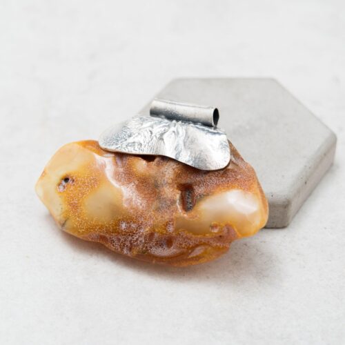 Rustic Baltic Amber Pendant Necklace Irregular Raw Amber Stone Necklace Sterling Silver Necklace