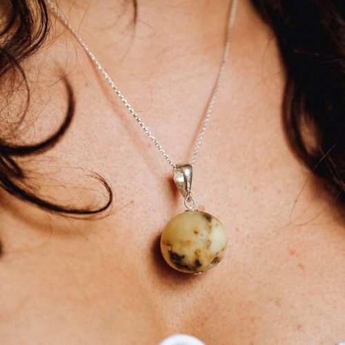 Baltic Amber Pendant Necklace White Amber Ball Necklace for Woman Matt Raw Amber Stone Necklace