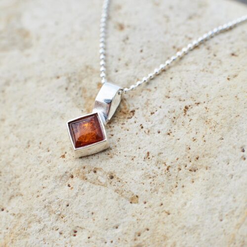 Natural Baltic Amber Pendant Classic Square Amber Pendant Sterling Silver Handmade Amber Pendant Amber Jewelry Jewellery Spring Gift