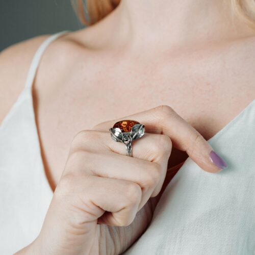 Vintage Baltic Amber Ring Natural Amber Ring Classic Amber Ring Sterling Silver Ring Amber Stone Orange Classic Amber Ring Oval Amber Ring