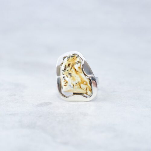 Natural Amber Ring White Amber Gemstone Ring Sterling Silver Statement Ring Authentic Amber Boho Ring Baltic Amber Engagement Ring Gift