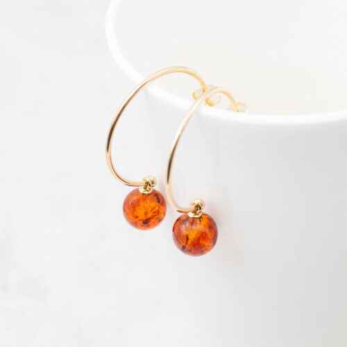 Natural Amber Hoop Earrings Sterling Silver Hoop Earrings Gold Hoop Earrings Baltic Amber Hoop Earrings with Charm Silver Hoops Gold Hoops