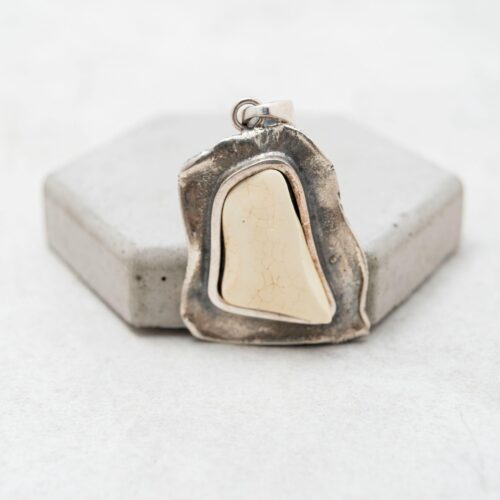 Creamy White Amber Pendant Necklace, Sterling Silver Necklace with Amber Stone, Raw Irregular Amber