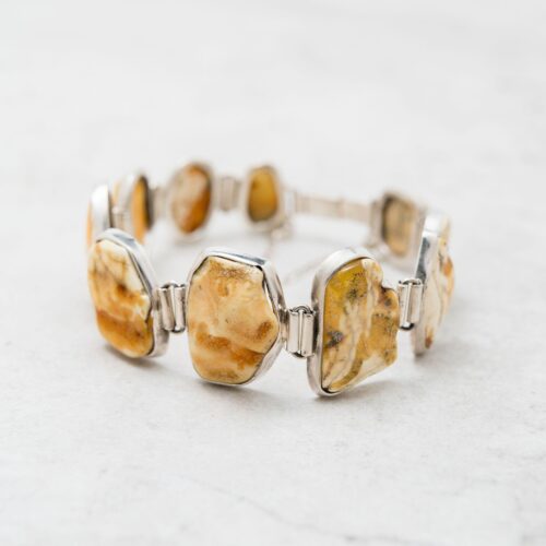 Natural Baltic Amber & Sterling Silver Bracelet | Unique, Irregular Amber Stone Bracelet | Raw Matt