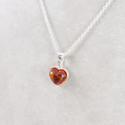 Baltic Amber Pendant Necklace Amber Heart Pendant Necklace Sterling Silver Pendant Necklace Silver Heart Necklace Summer Gift