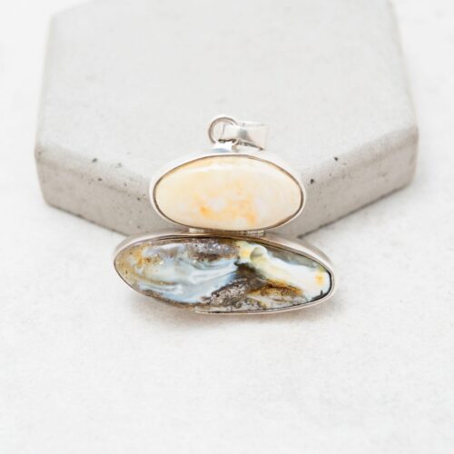 One of a Kind Blue Amber Pendant Necklace Natural Baltic Amber White Amber Stone and Silver Necklace