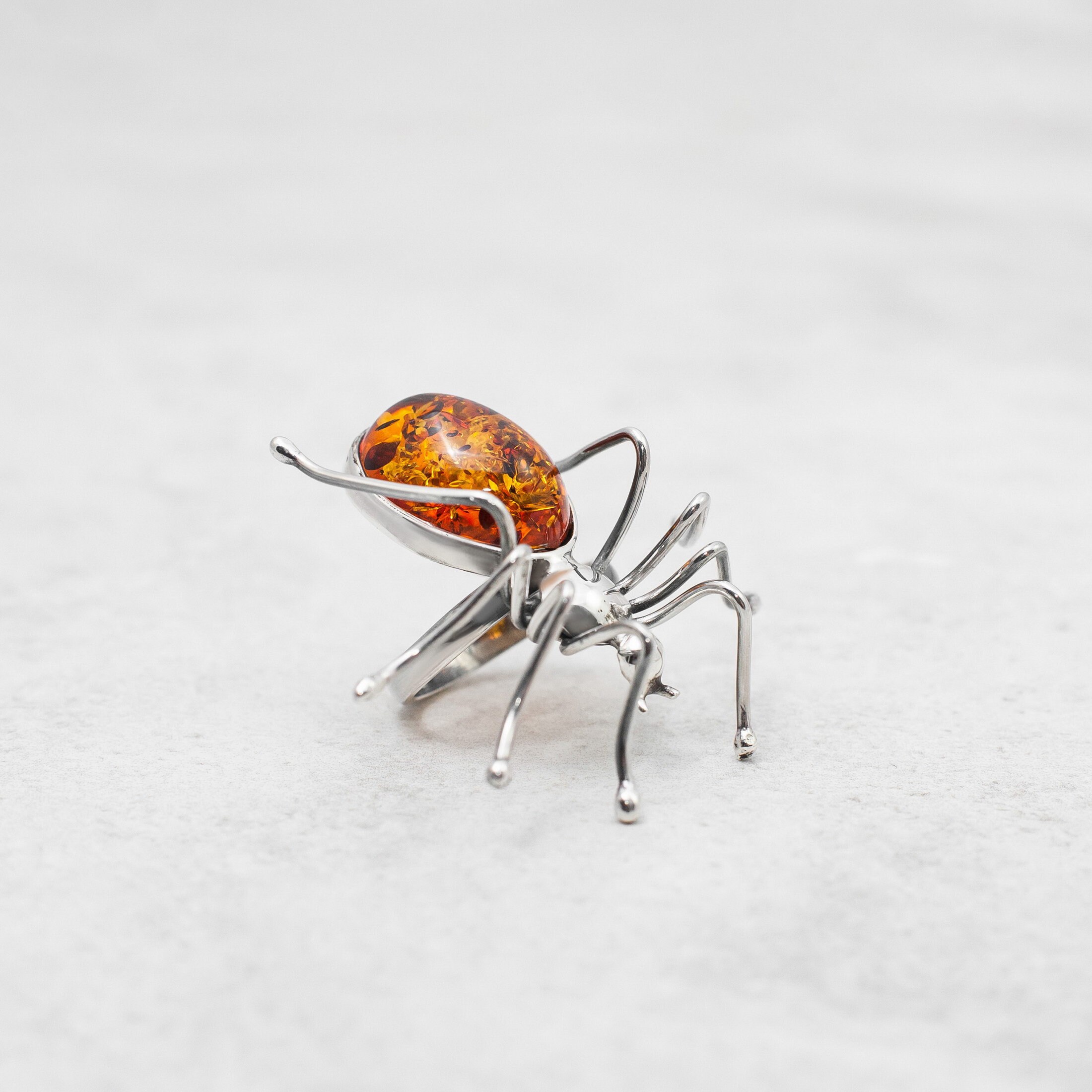 Spring Large Amber Ring Baltic Amber Spider Ring Sterling Silver Ring Spider Adjustable Ring Amber Gift for Her Genuine Amber Jewellery - Image 5
