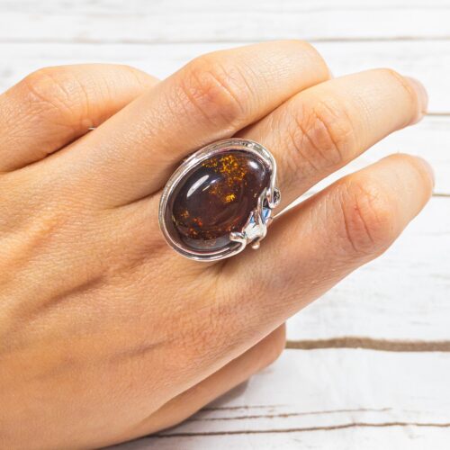 Natural Baltic Amber Ring Cognac Amber Ring Classic Amber Ring Genuine Handcrafted Handmade Amber Ring Sterling Silver Frame Spring Gift